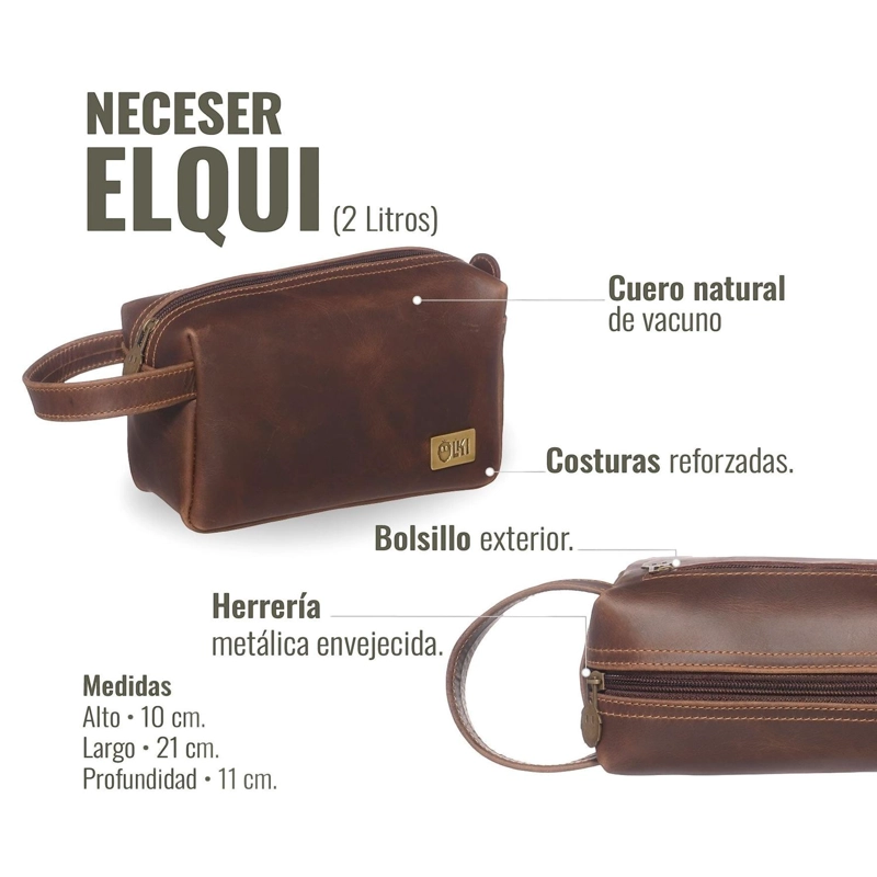 NECESER ESTUCHE DE CUERO GENUINO ELQUI OLKI - CAFE  OSCURO - 7