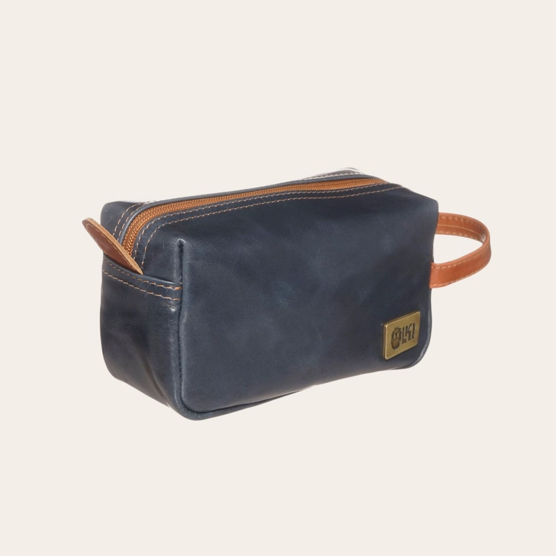NECESER ESTUCHE DE CUERO NATURAL LLUTA OLKI - AZUL CON TOSTADO - 1