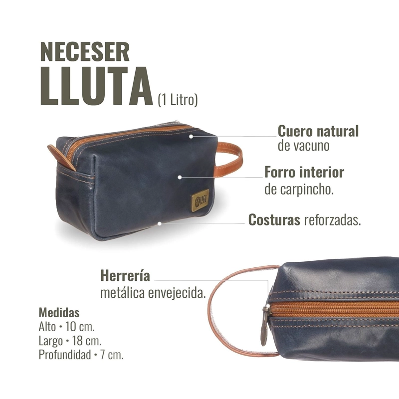 NECESER ESTUCHE DE CUERO NATURAL LLUTA OLKI - AZUL CON TOSTADO - 7