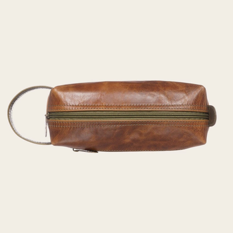 NECESER ESTUCHE DE CUERO GENUINO ELQUI OLKI - CARAMEL CON VERDE - 4