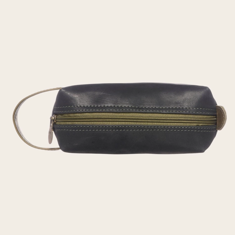 NECESER ESTUCHE DE CUERO NATURAL LLUTA OLKI - NEGRO CON VERDE - 4