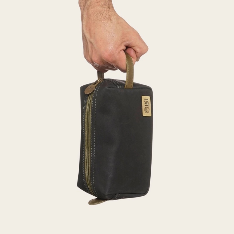 NECESER ESTUCHE DE CUERO NATURAL LLUTA OLKI - NEGRO CON VERDE - 6