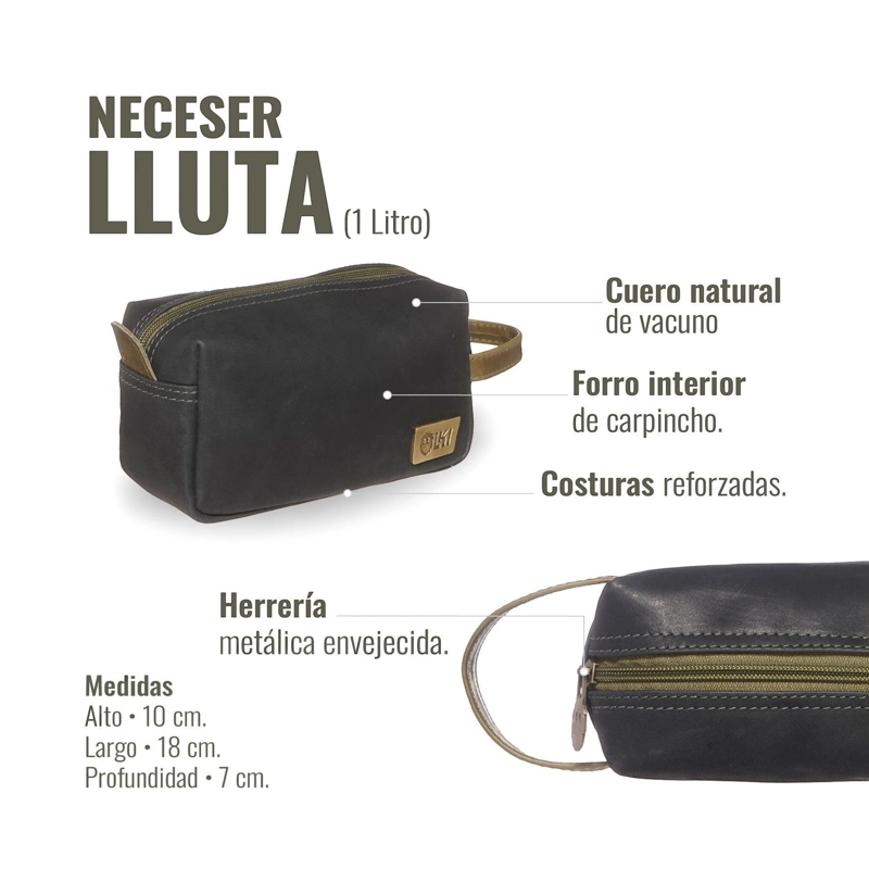 NECESER ESTUCHE DE CUERO NATURAL LLUTA OLKI - NEGRO CON VERDE - 7