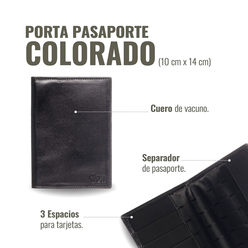 PORTA PASAPORTE / FUNDA DE CUERO OLKI COLORADO - NEGRO - 3
