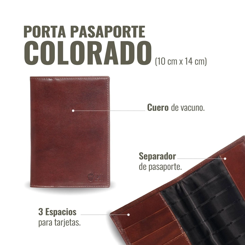 PORTA PASAPORTE / FUNDA DE CUERO OLKI COLORADO - CASTAÑO - 3