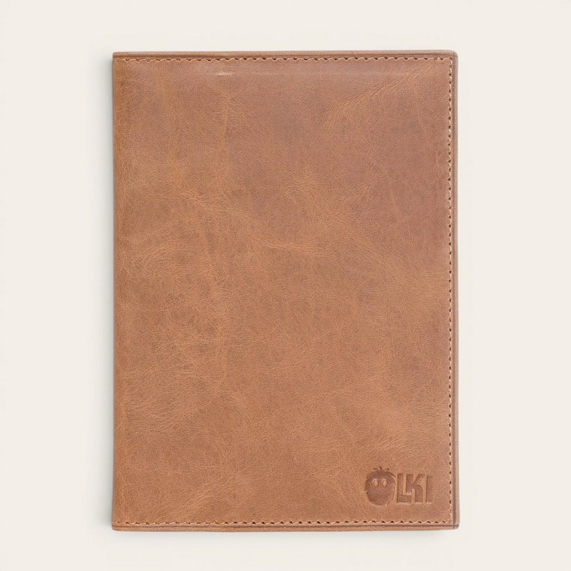 PORTA PASAPORTE / FUNDA DE CUERO OLKI COLORADO - CAFE - 1