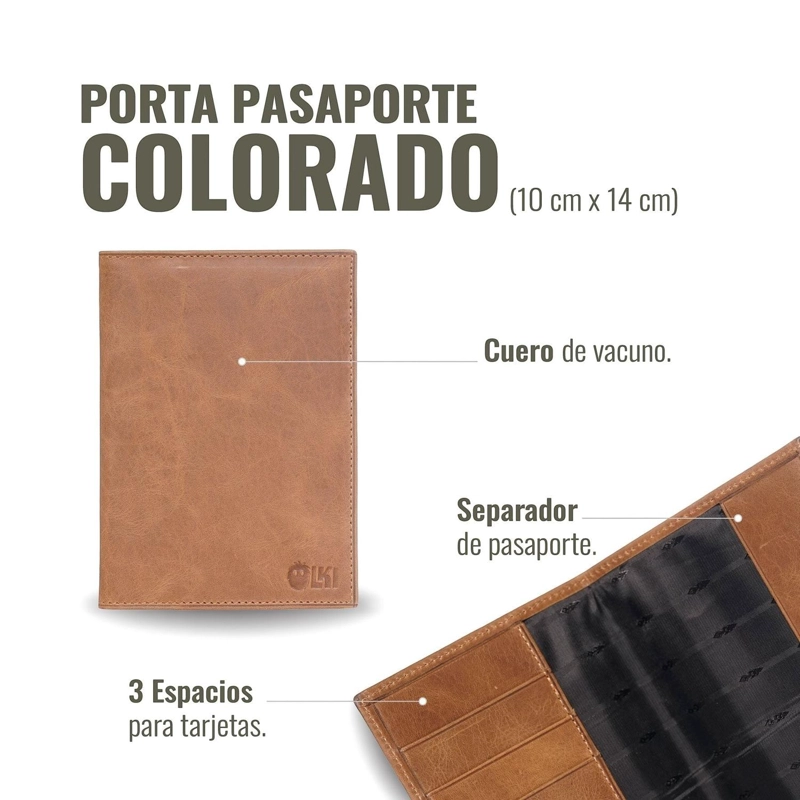 PORTA PASAPORTE / FUNDA DE CUERO OLKI COLORADO - CAFE - 3