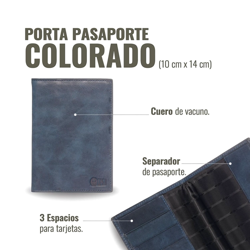 PORTA PASAPORTE / FUNDA DE CUERO OLKI COLORADO - AZUL - 3
