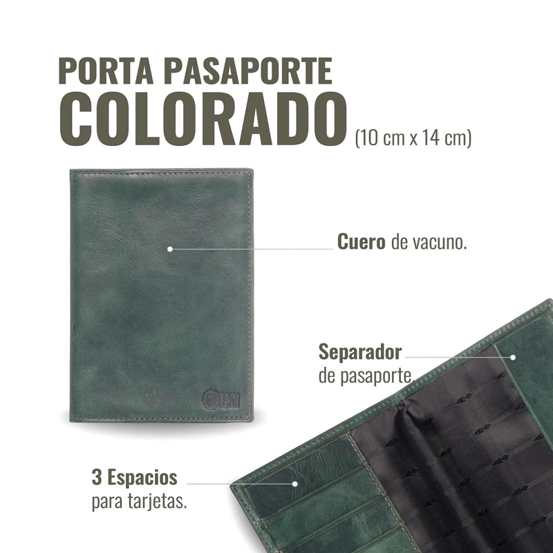 PORTA PASAPORTE / FUNDA DE CUERO OLKI COLORADO - VERDE - 3