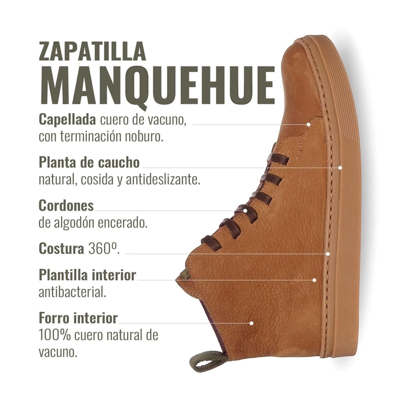 ZAPATILLA ALTAS DE CUERO MANQUEHUE OLKI - CAFE  CLARO/CRISTAL - 8