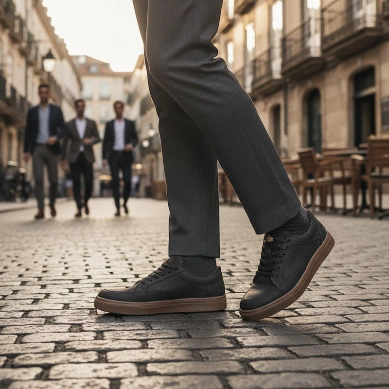 ZAPATILLA DE CUERO URBANA LA CAMPANA OLKI - NEGRA/CRISTAL - 2