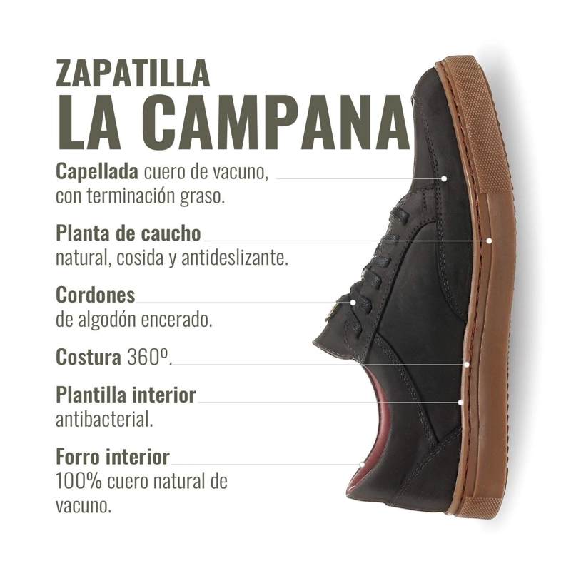 ZAPATILLA DE CUERO URBANA LA CAMPANA OLKI - NEGRA/CRISTAL - 8