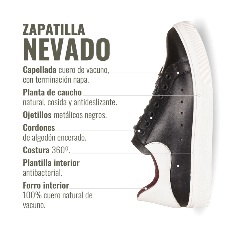 ZAPATILLA ALEXANDER DE CUERO NATURAL NEVADO OLKI - NEGRA/BLANCA - 8