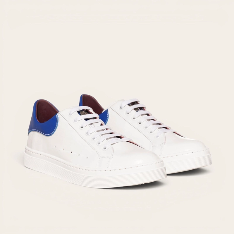 ZAPATILLA ALEXANDER DE CUERO NATURAL NEVADO OLKI - BLANCA/AZUL - 1