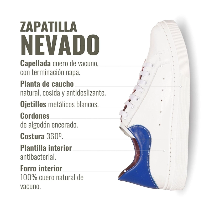 ZAPATILLA ALEXANDER DE CUERO NATURAL NEVADO OLKI - BLANCA/AZUL - 7