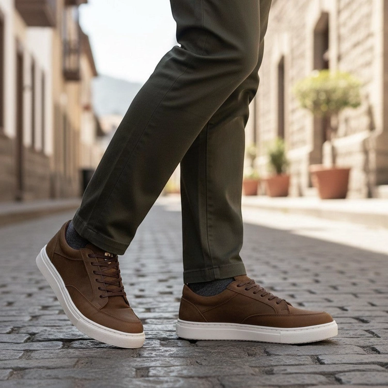ZAPATILLA DE CUERO URBANA LA CAMPANA OLKI - CAFE /BLANCA - 2