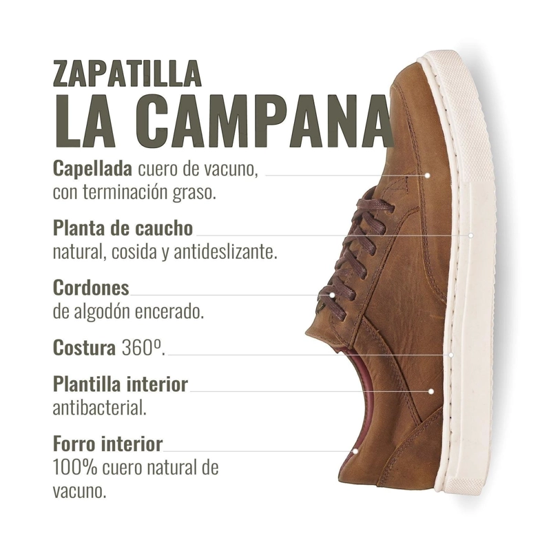 ZAPATILLA DE CUERO URBANA LA CAMPANA OLKI - CAFE /BLANCA - 8