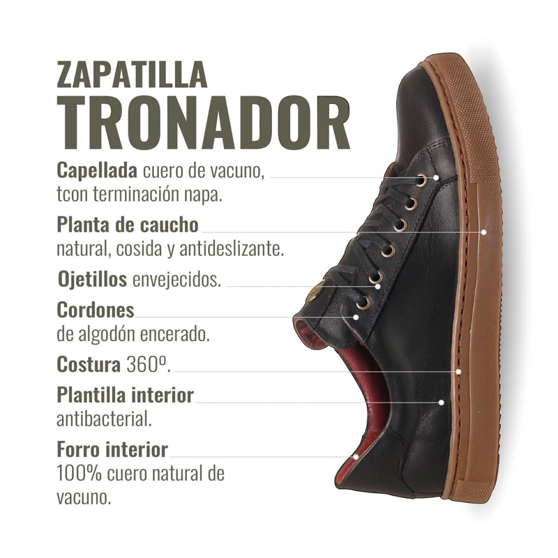ZAPATILLA DE CUERO ORIGINAL TRONADOR OLKI - NEGRO/CRISTAL - 9