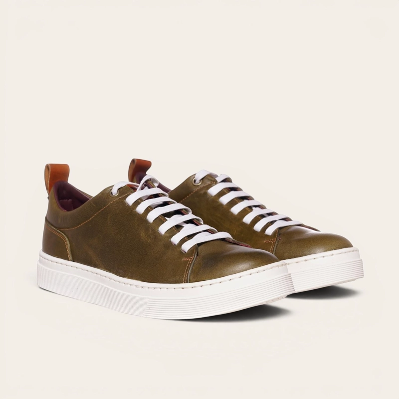 ZAPATILLA CLASICAS DE CUERO CALAN OLKI - VERDE/BLANCA - 1
