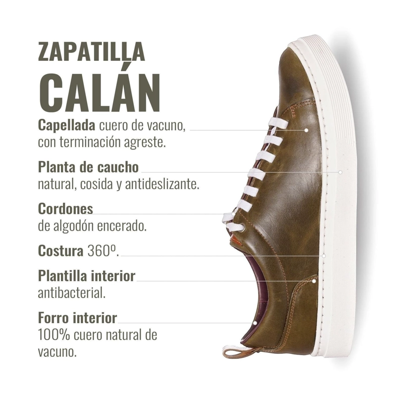 ZAPATILLA CLASICAS DE CUERO CALAN OLKI - VERDE/BLANCA - 8
