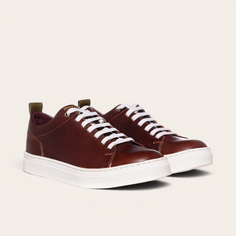 ZAPATILLA CLASICAS DE CUERO CALAN OLKI - CASTAÑO/BLANCA - 1