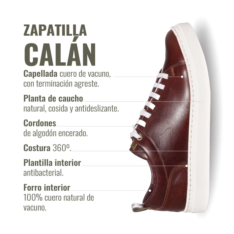 ZAPATILLA CLASICAS DE CUERO CALAN OLKI - CASTAÑO/BLANCA - 8