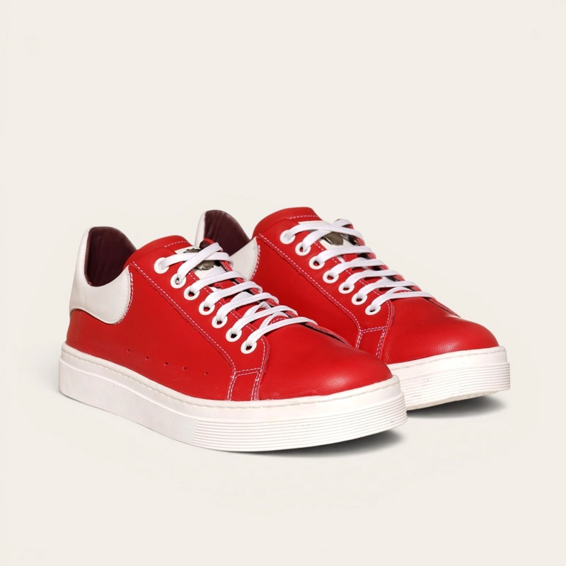 ZAPATILLA ALEXANDER DE CUERO NATURAL NEVADO OLKI - ROJA/BLANCA - 1