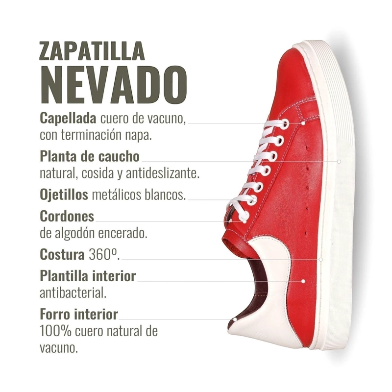 ZAPATILLA ALEXANDER DE CUERO NATURAL NEVADO OLKI - ROJA/BLANCA - 7
