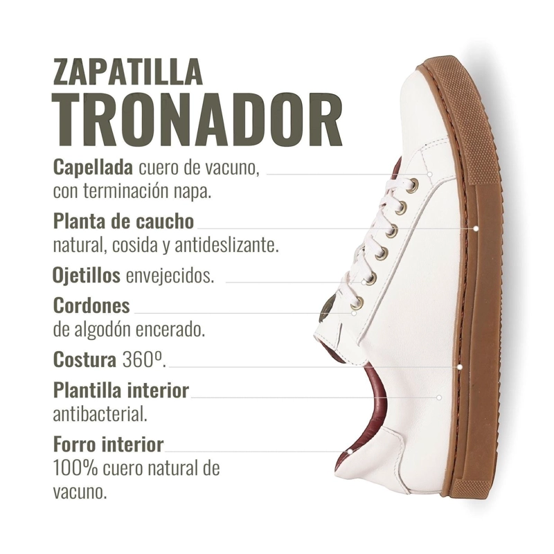 ZAPATILLA DE CUERO ORIGINAL TRONADOR OLKI - BLANCO/CRISTAL - 8