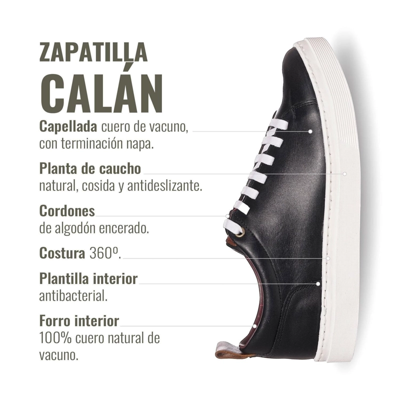 ZAPATILLA CLASICAS DE CUERO CALAN OLKI - NEGRO/BLANCA - 8