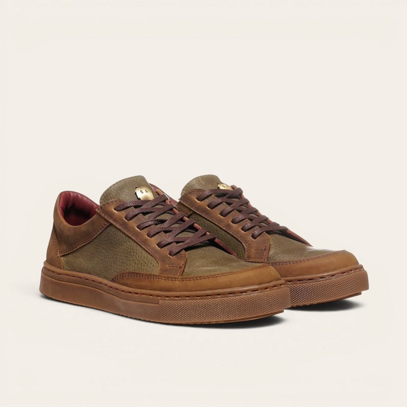 ZAPATILLA DE CUERO URBANA LA CAMPANA OLKI - CAFE /VERDE - 1