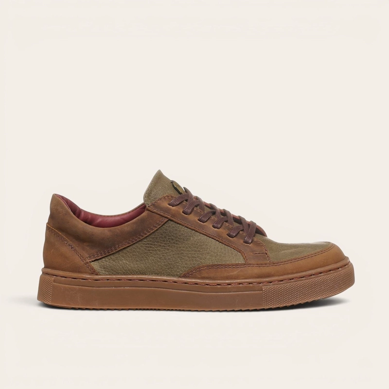 ZAPATILLA DE CUERO URBANA LA CAMPANA OLKI - CAFE /VERDE - 3