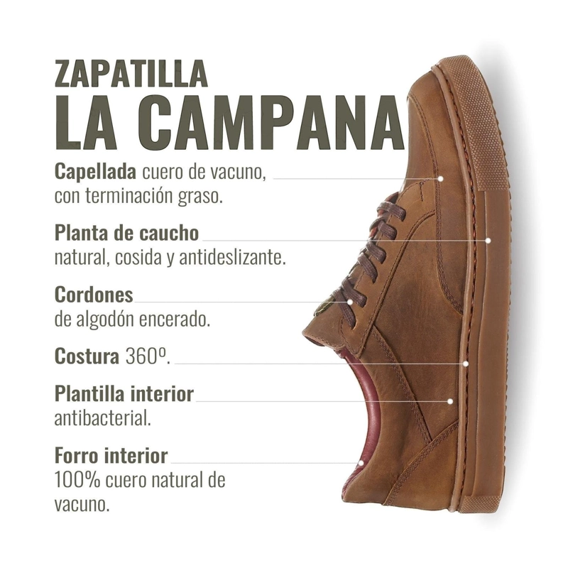 ZAPATILLA DE CUERO URBANA LA CAMPANA OLKI - CAFE /VERDE - 8
