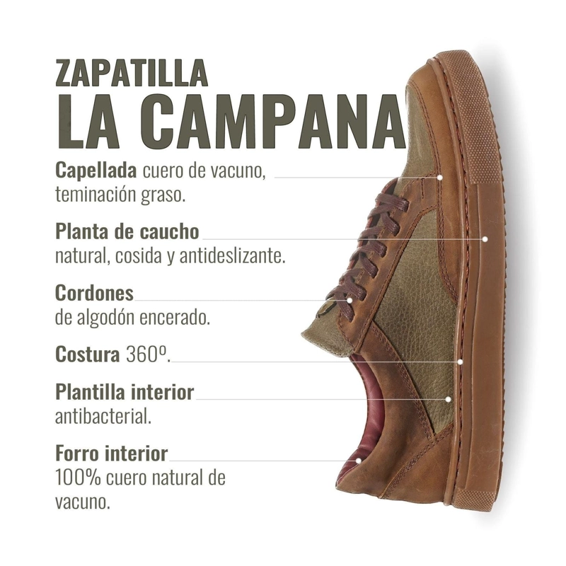 ZAPATILLA DE CUERO URBANA LA CAMPANA OLKI - CAFE /VERDE - 8