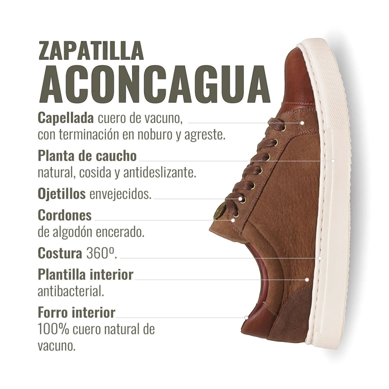 ZAPATILLA DE CUERO CASUAL ACONCAGUA OLKI - CAFE  OSCURO - 7