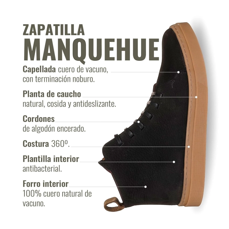ZAPATILLA ALTAS DE CUERO MANQUEHUE OLKI - NEGRA/CRISTAL - 8