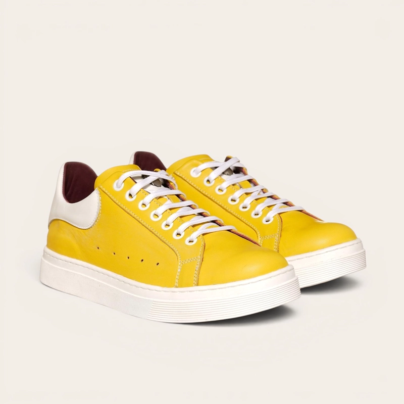 ZAPATILLA ALEXANDER DE CUERO NATURAL NEVADO OLKI - AMARILLO/BLANCA - 1