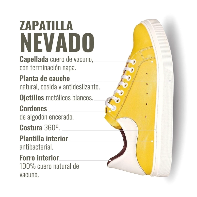 ZAPATILLA ALEXANDER DE CUERO NATURAL NEVADO OLKI - AMARILLO/BLANCA - 7
