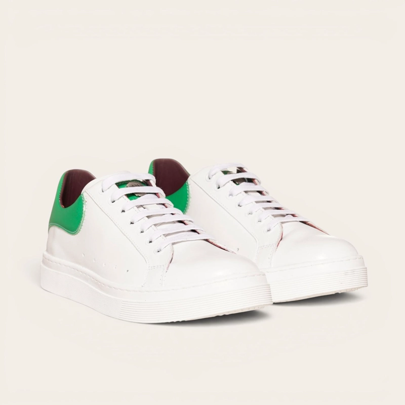 ZAPATILLA ALEXANDER DE CUERO NATURAL NEVADO OLKI - BLANCA/VERDE - 1