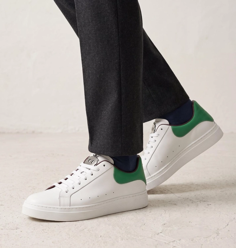 ZAPATILLA ALEXANDER DE CUERO NATURAL NEVADO OLKI - BLANCA/VERDE - 2