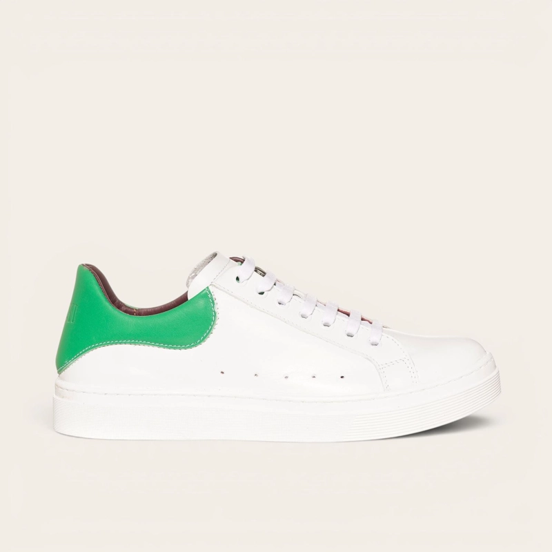 ZAPATILLA ALEXANDER DE CUERO NATURAL NEVADO OLKI - BLANCA/VERDE - 2