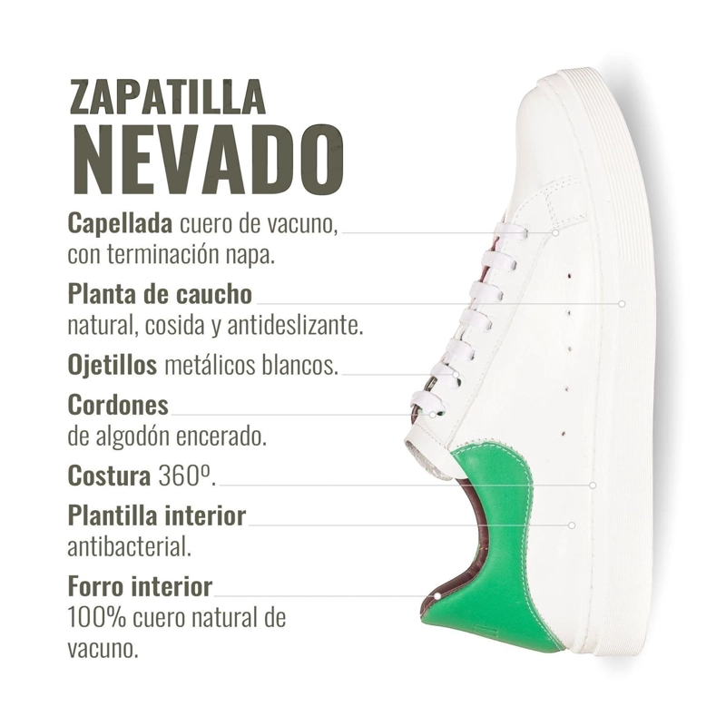 ZAPATILLA ALEXANDER DE CUERO NATURAL NEVADO OLKI - BLANCA/VERDE - 7