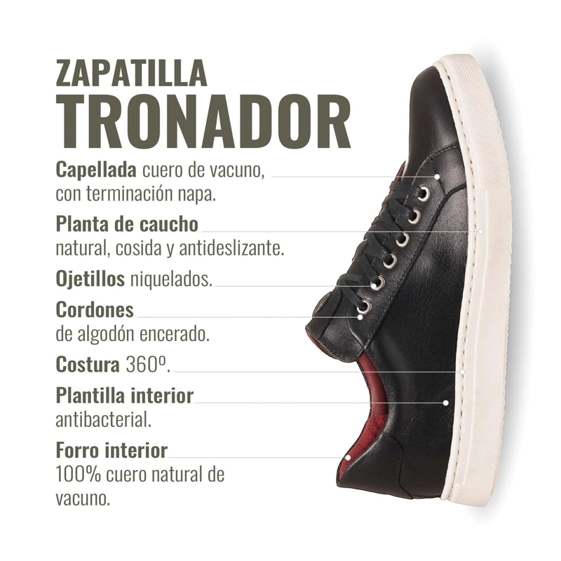 ZAPATILLA DE CUERO ORIGINAL TRONADOR OLKI - NEGRA/BLANCA - 8