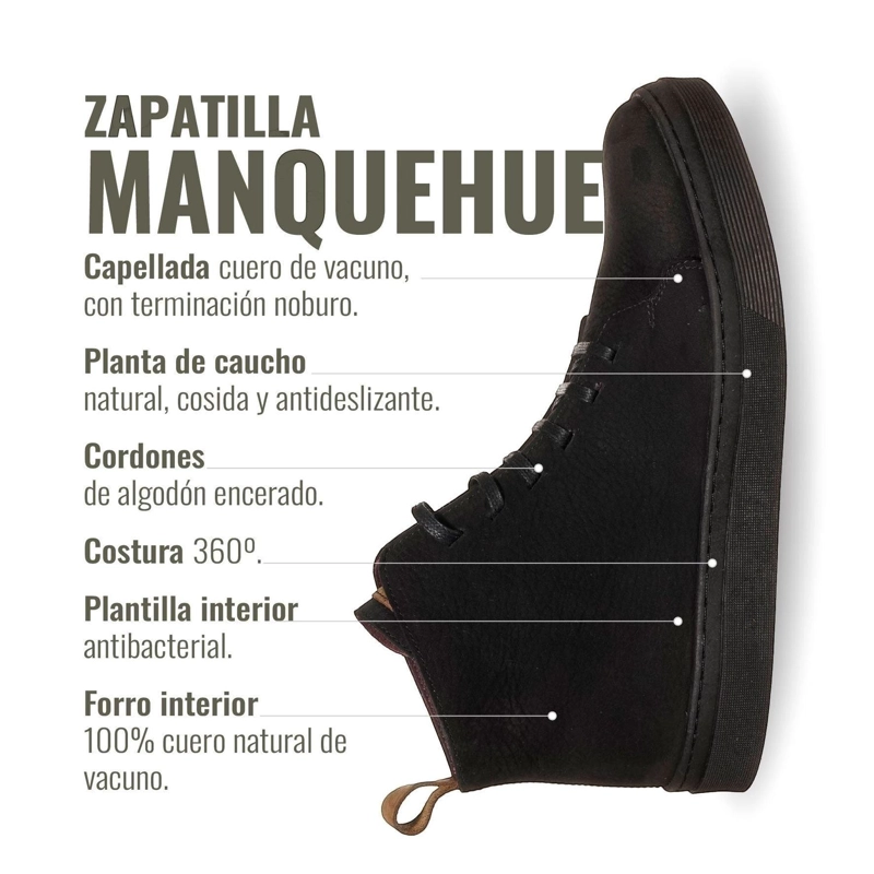 ZAPATILLA ALTAS DE CUERO MANQUEHUE OLKI - NEGRA/NEGRA - 8