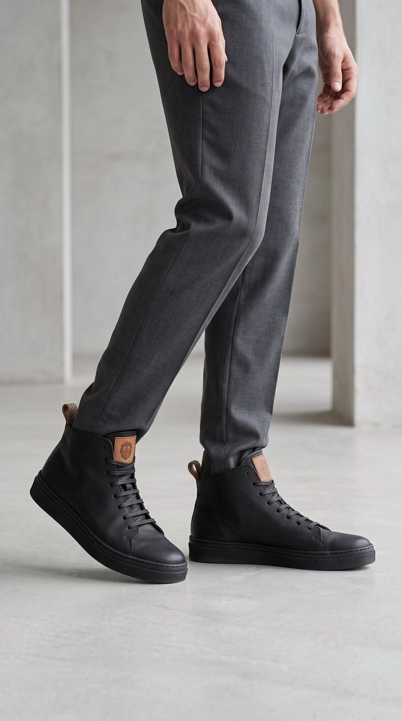 ZAPATILLA ALTAS DE CUERO MANQUEHUE OLKI - NEGRA/NEGRA - 9