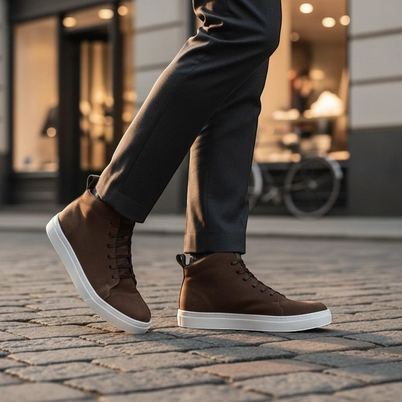 ZAPATILLA ALTAS DE CUERO MANQUEHUE OLKI - CAFE  OSCURO/BLANCA - 2