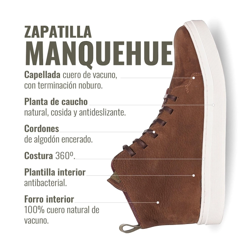 ZAPATILLA ALTAS DE CUERO MANQUEHUE OLKI - CAFE  OSCURO/BLANCA - 8