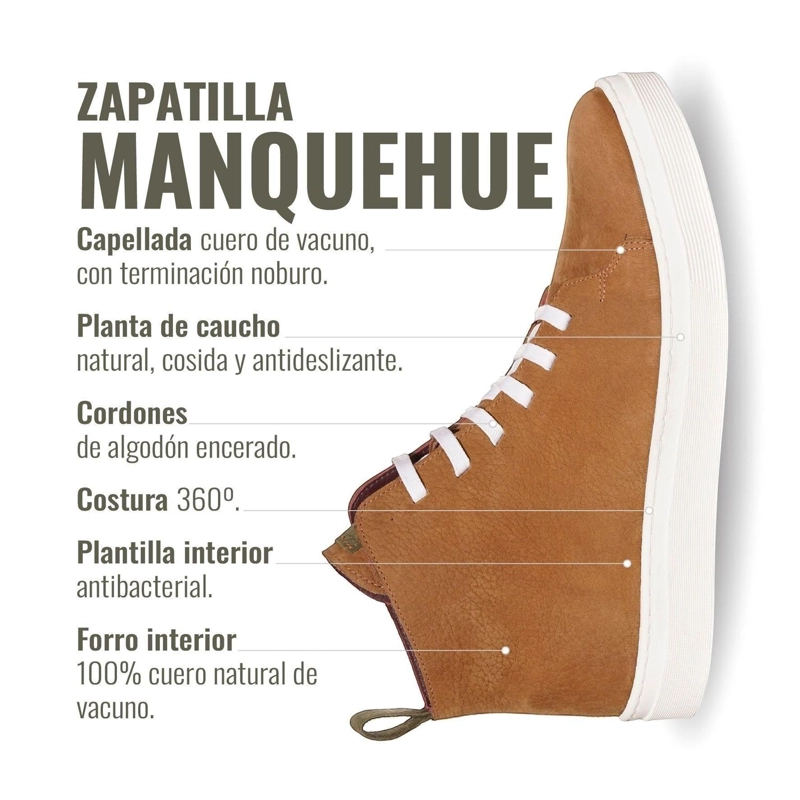 ZAPATILLA ALTAS DE CUERO MANQUEHUE OLKI - CAFE  CLARO/BLANCA - 8
