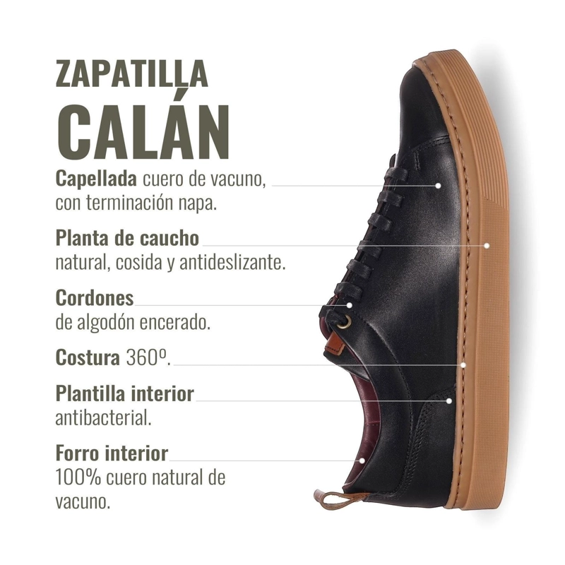 ZAPATILLA CLASICAS DE CUERO CALAN OLKI - NEGRO/CRISTAL - 8