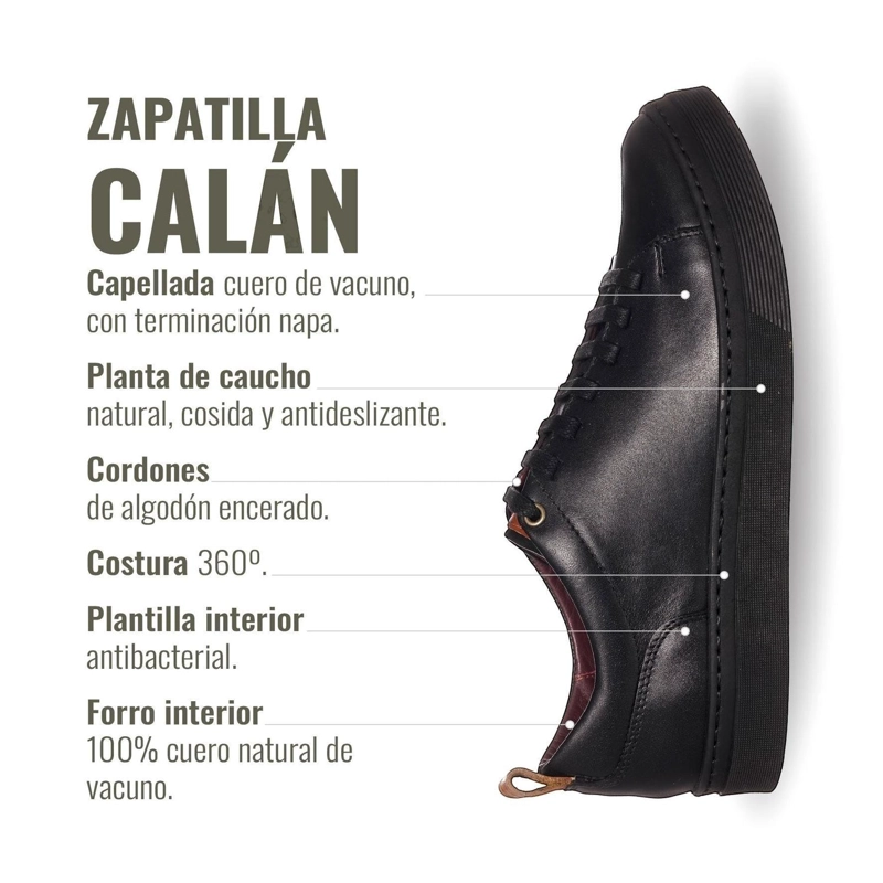 ZAPATILLA CLASICAS DE CUERO CALAN OLKI - NEGRO/CRISTAL - 8